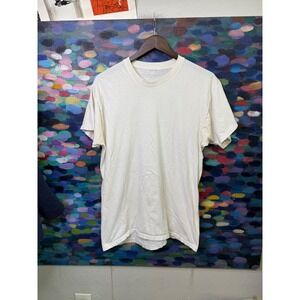 Vintage 70s 80s Single Stitch Blank T-Shirt Off White Cream Crew Neck Mens Large